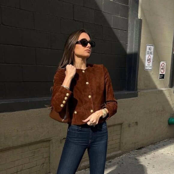 Susanna Chow Tessa Suede Jacket in Chocolate Brown Size M - Picture 4 of 7